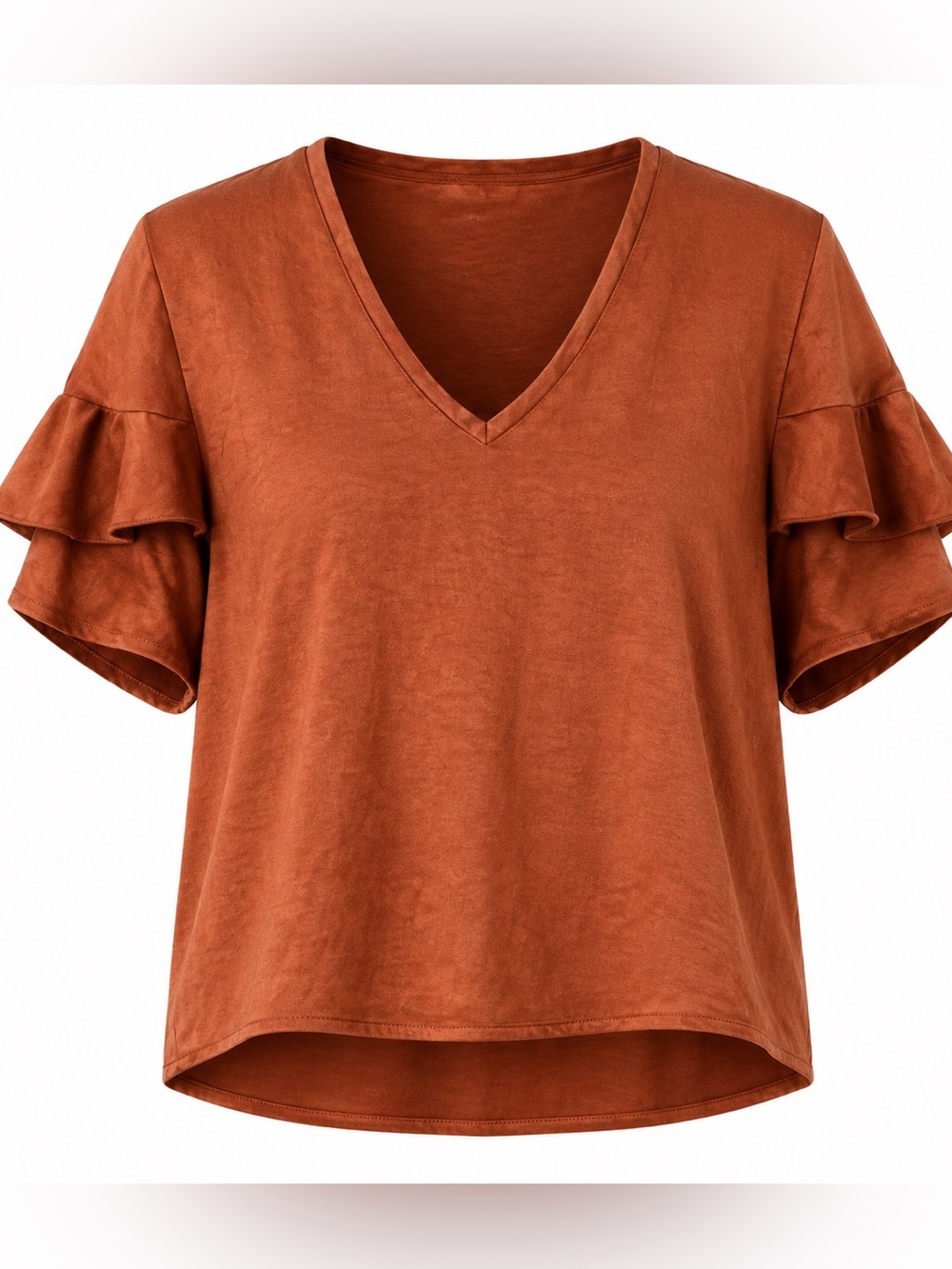 Lille P V-neck Ruffle Sleeve Top in Deep Bronze size XS